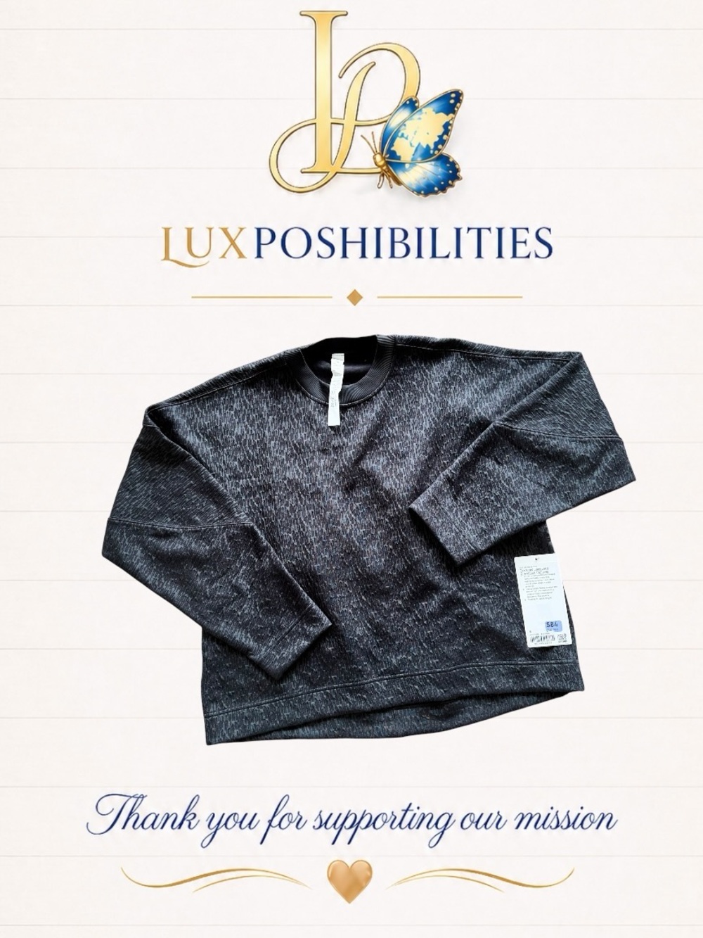 lululemon NWT SIZE 8 Textured Jacquard Crewneck Pullover in the Black/Obsidian